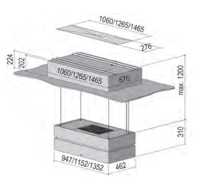 berbel Deckenanschluss halb integriert (Umluft) nur für SKE BDL SKE, Glas